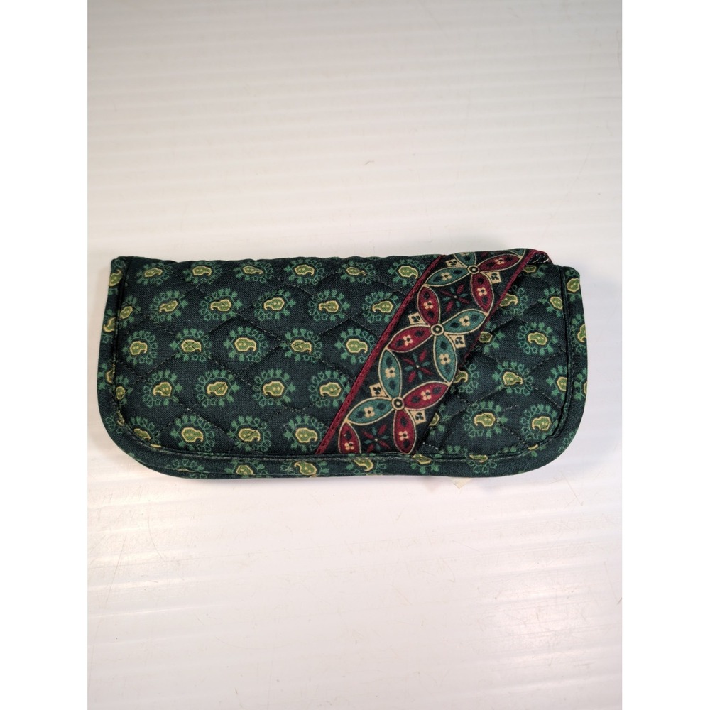 VTG Vera Bradley Classic Green Paisley Quilted Double Eyeglass Sunglasses Case